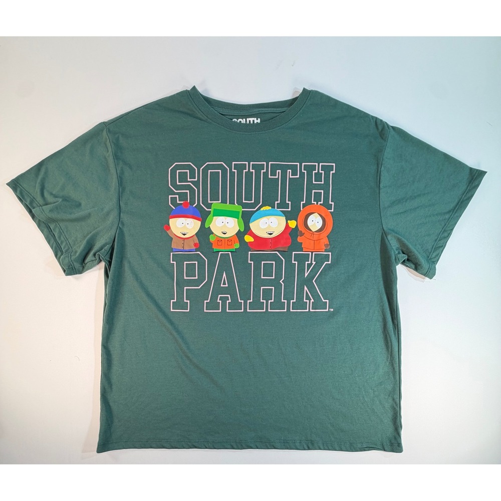 South Park Graphic Tee Green Mens Large Stan Kyle Cartman Kenny CSN062B